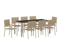 vidaXL Set de Jardin 9 pièces en Rattan Beige avec Coussins, Table rectangulaire et 8 chaises. Parfait pour l'extérieur, C'est Un Look Moderne pour ta terrasse ou Ton Balcon.