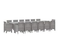 vidaXL Set de jardin de 15 pièces en rotin gris clair | Grande table rectangulaire qui peut asseoir 14 personnes, style moderne, durable et résistante aux UV, parfaite pour le patio, le balcon ou comm