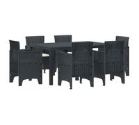vidaXL Set de jardin de 7 pièces , table en rotin noir avec 6 chaises. Mobilier d'extérieur parfait pour la terrasse3378556