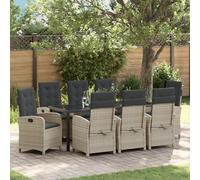 Vidaxl Set De Jardin De 9 Pièces Avec Coussins En Rotin Poly Gris Clair Gris