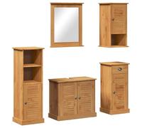 vidaXL Set de Rangement Salle de Bains en Bois de pin Massif à l'aspect Rustique, Couleur Miel. Il Comprend Un Meuble sous lavabo, Un Miroir et Une Grande Armoire Murale (37 x 34 x 110 cm). Une solut