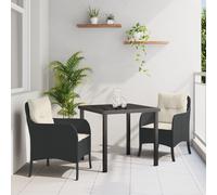 Vidaxl Set De Salle À Manger De Jardin 3 Pièces Avec Coussins En Rattan Poly Noir Noir