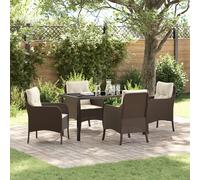 Vidaxl Set De Salle À Manger De Jardin 5 Pièces Avec Coussins En Poly Rotin Marron Marron