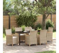 vidaXL Set de salle à manger de jardin 7 pièces avec coussins Beige Poly Rattan Beige