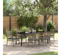 Vidaxl Set De Salle À Manger De Jardin De 7 Pièces Avec Coussins Gris Rattan Poly