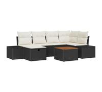 vidaXL Set de sofa de jardin de 7 pièces avec coussins Noir Poly Rattan