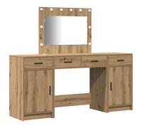 Vidaxl Set De Table De Maquillage En 3 Pièces Avec Led, Chêne Artisan, Bois D'ingénierie