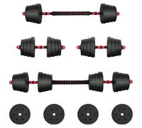Vidaxl Set D'haltères 2-En-1 40kg Noir Et Rouge Ciment Et Sable De Fer
