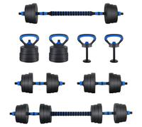 vidaXL Set d'haltères 4-en-1 Noir et Bleu 121 x 19,5 x 19,5 cm