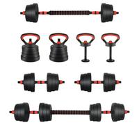 vidaXL Set d'haltères 4-en-1 Noir et Rouge 121 x 19,5 x 19,5 cm