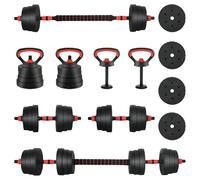 vidaXL Set d'haltères 4-en-1 – Noir et rouge – 121 x 19,5 x 19,5 cm