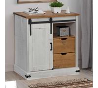 vidaXL Buffet Halden Porte coulissante Blanc 80x40x80 cm Bois Massif, Armoire de Rangement, Armoire de Rangement de Cuisine, Armoire de Rangement de Salon