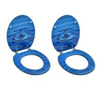 vidaXL Sièges de toilette avec couvercle 2 pcs MDF Bleu Gouttes d'eau