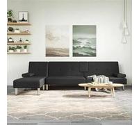 vidaXL Slaapbank L-vormig 255x140x70 cm kunstleer zwart3157265 Noir G