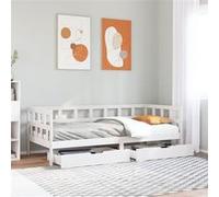 vidaXL Slaapbank met lades 90x200 cm massief grenenhout wit3302084 Blanc G