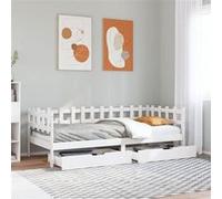 Vidaxl Lit De Jour Avec Tiroirs Blanc 90x200 Cm Bois De Pin Massif Blanc