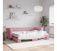 vidaXL Slaapbank met onderschuifbed 80x200 cm fluweel roze3197767 Rose G
