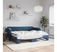 vidaXL Slaapbank met onderschuifbed 90x200 cm fluweel blauw3197062 Bleu G