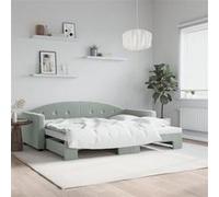 vidaXL Slaapbank met onderschuifbed 90x200 cm fluweel lichtgrijs3197301 Gris clair G