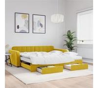 vidaXL Slaapbank met onderschuifbed en lades 100x200 cm fluweel geel3197013 Jaune G