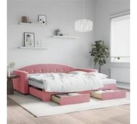Slaapbank met onderschuifbed en lades 100x200 cm fluweel roze3197383