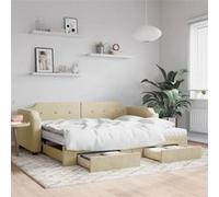 Vidaxl Lit De Jour Avec Gigogne Et Tiroirs Crème 100x200 Cm Tissu Multicolore