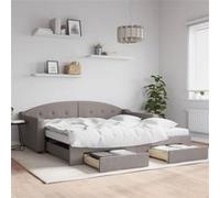 Vidaxl Lit De Jour Avec Gigogne Et Tiroirs Taupe 100x200 Cm Tissu Multicolore