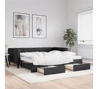 Vidaxl Lit De Jour Avec Gigogne Et Tiroirs Noir 100x200 Cm Tissu Multicolore