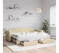 vidaXL Slaapbank met onderschuifbed en lades 80x200 cm stof crÃmekleur3197223 Blanc G