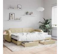 vidaXL Slaapbank met onderschuifbed en lades 80x200 cm stof crÃmekleur3197669 Blanc G