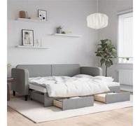 vidaXL Lit de Jour avec Lit Gigogne et Tiroirs, Canapé-lit avec Rangement, Lit d'Invité, Meuble de Chambre à Coucher Salon, Moderne, Gris Clair 80x200 cm Tissu Gris