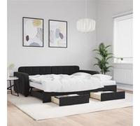 vidaXL Slaapbank met onderschuifbed en lades 90x190 cm fluweel zwart3197016 Noir G