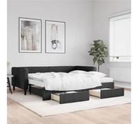 vidaXL Slaapbank met onderschuifbed en lades 90x190 cm stof zwart3196644 Noir G