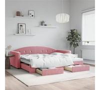 vidaXL Slaapbank met onderschuifbed en lades 90x200 cm fluweel roze3197352 Rose G