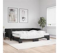 Slaapbank met onderschuifbed en matrassen 100x200 cm stof zwart3196603