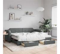 Vidaxl Lit De Jour Avec Gigogne Et Tiroirs Gris Foncé 100x200 Cm Tissu Multicolore