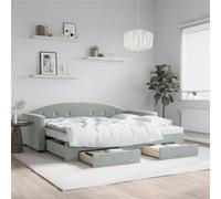vidaXL Slaapbank onderschuifbed en lades 90x200 cm fluweel lichtgrijs3197373 Gris clair G