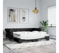 vidaXL Slaapbank onderschuifbed en matrassen 90x200 cm kunstleer zwart3197727 Noir G