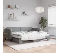 vidaXL Slaapbank onderschuifbed en matrassen 90x200 cm stof lichtgrijs3196834 Gris clair G