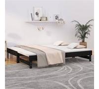 Slaapbank uitschuifbaar 2x(80x200) cm massief grenenhout zwart823388