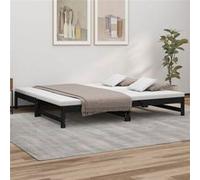 vidaXL Slaapbank uitschuifbaar massief grenenhout zwart 2x(100x200) cm823403 Noir G