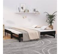 vidaXL Slaapbank uitschuifbaar massief grenenhout zwart 2x(90x190) cm823393 Noir G