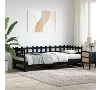 vidaXL Slaapbank uitschuifbaar massief grenenhout zwart 2x(90x200) cm840390 Noir G