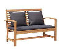 vidaXL Sofa d'extérieur en Bois de Teck Naturel et Gris foncé, avec Un Ensemble Banc et Table Pratique. C'est Un Design Solide, avec des Coussins Marron résistants aux intempéries. Dimensions : 110 x