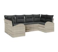 vidaXL Sofa d'extérieur Gris Clair, Ensemble modulable en rotin, 234 x 124 x 85 cm. Tissé à la Main, avec Pieds réglables et Coussins à Bord effilé. Comprend 6 sièges : 2 canapés d'angle et 3 canapés