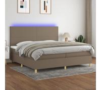 vidaXL Sommier à Lattes Avec Matelas et LED, Rembourré, Double, Adulte de Chambre à Coucher Intérieur, Moderne, Taupe 200x200cm Tissu