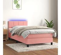 vidaXL Sommier à Lattes de Lit avec Matelas et LED, Lit Rembourré, Lit Simple, Lit Adulte de Chambre à Coucher Intérieur, Moderne, Rose 100x200 cm