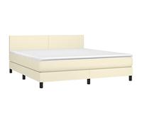 vidaXL Sommier à Lattes de Lit avec Matelas, Lit Rembourré, Lit Double, Lit Adulte de Chambre à Coucher Intérieur, Moderne, Crème 160x200cm Similicuir