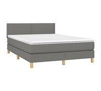 Vidaxl Lit À Sommier Tapissier Avec Matelas Gris Foncé 140x200cm Tissu Gris