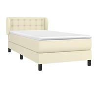 vidaXL Sommier à Lattes de Lit avec Matelas, Lit Rembourré, Lit Simple, Lit Adulte de Chambre à Coucher Intérieur, Moderne, Crème 90x190 cm Similicuir